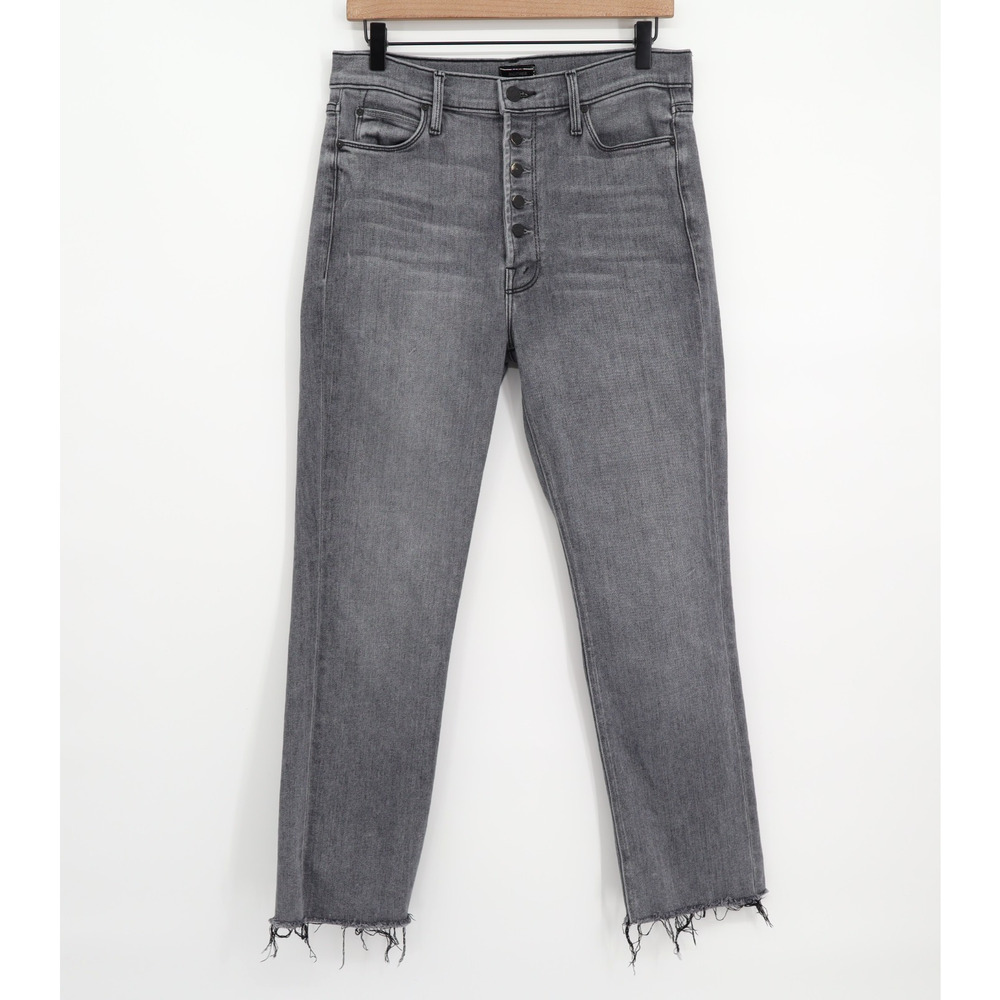 Mother Women The Pixie Dazzler Ankle Fray Button Fly Digging up Dirt Grey Sz 30